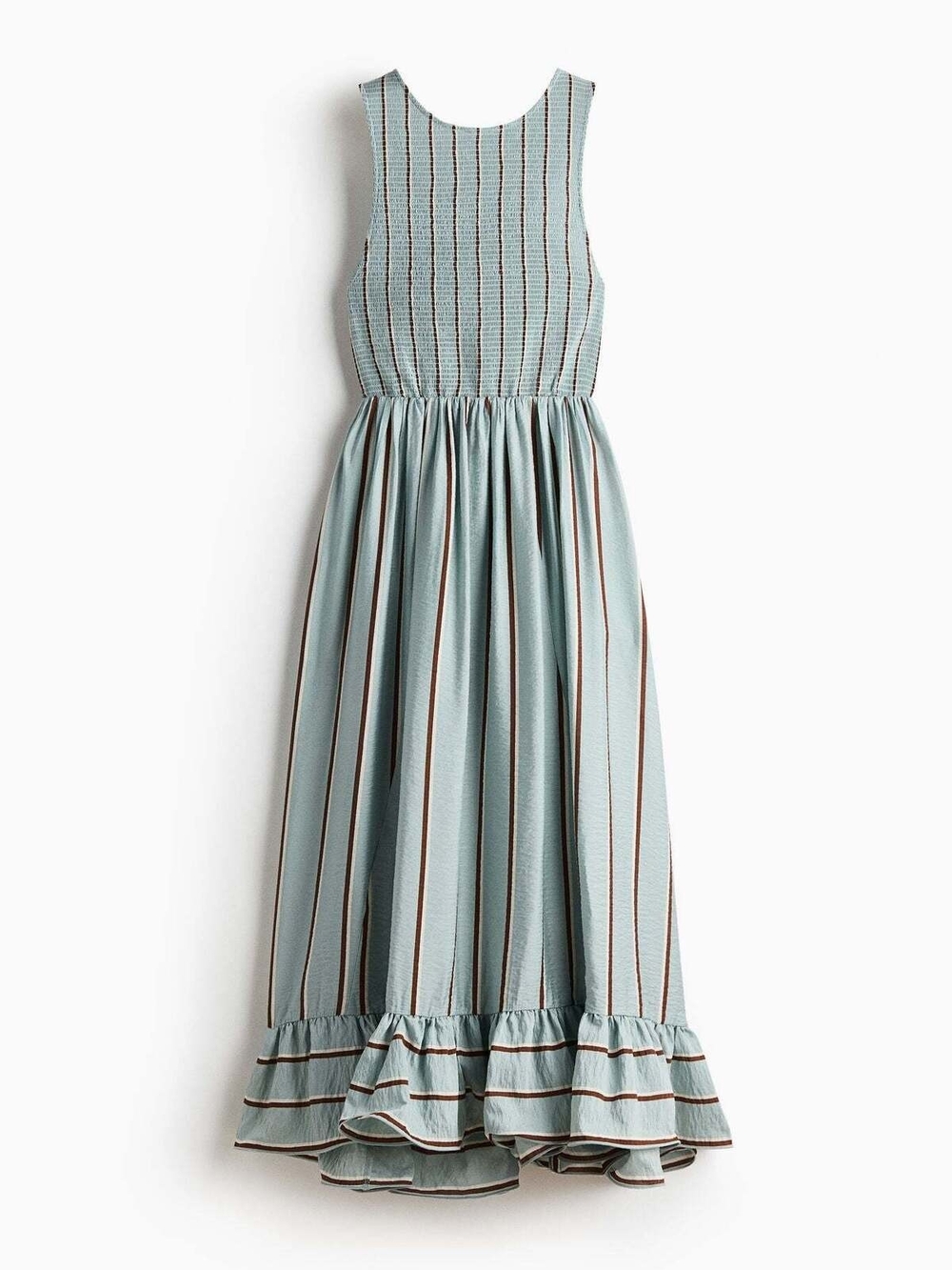 H&M Striped Smocked Maxi Dress in Mint and Brown